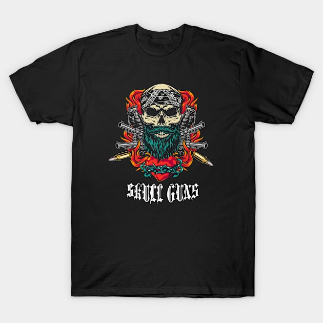 Skull And Shoot Gun Vintage T-Shirt by JeffDesign